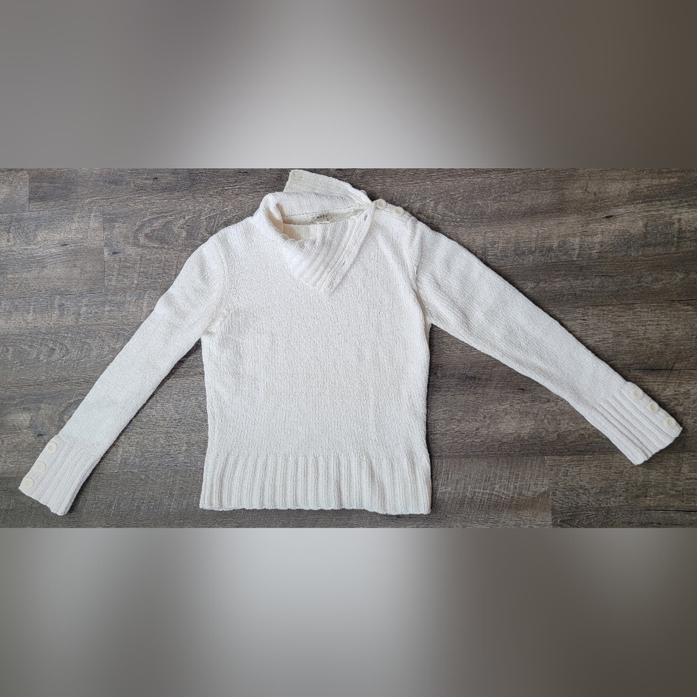 Vintage Y2K Turtleneck Sweater Women's L Eggshell Button Close Neck Cotton NWT - Picture 5 of 12